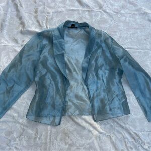 Sheer Mesh Blue Blazer Style Top